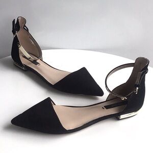 Zara pointy toe flats gold ankle strap D’orsay